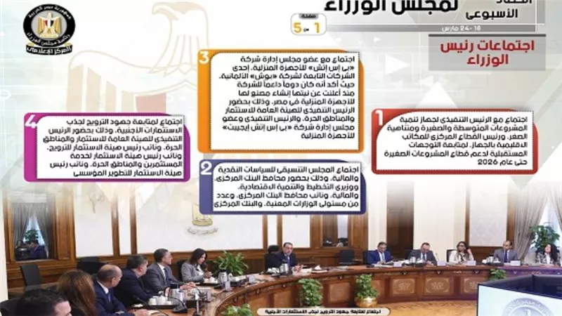 الحصاد الأسبوعي لمجلس الوزراء (إنفوجراف)