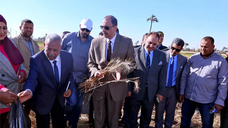 محافظ سوهاج يتفقد حصاد محصول القمح بأحد الحقول ويتابع توريد الأقماح
