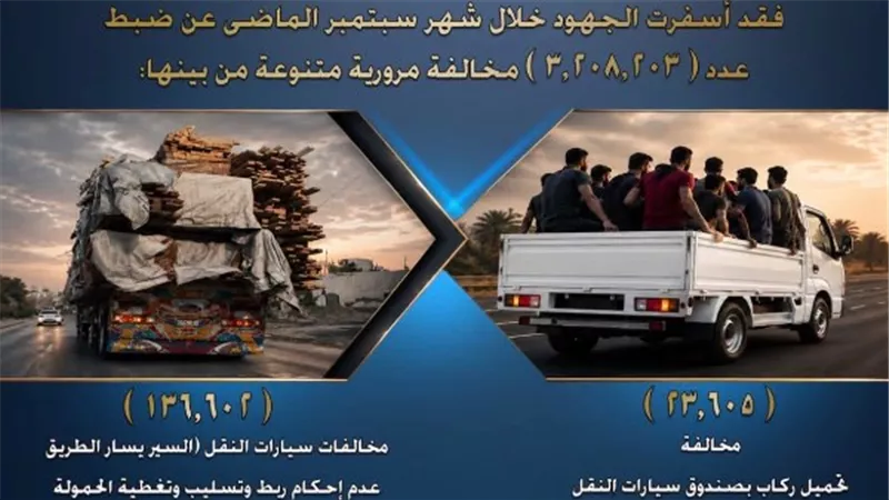 خلال شهر واحد .. المرور يحرر 3 مليون مخالفة متنوعة