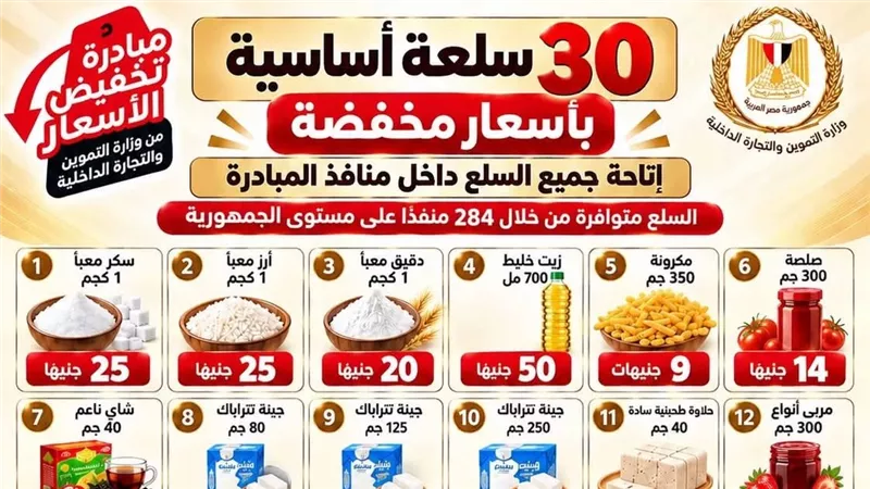 وزارة التموين تواصل طرح 30 سلعة بأسعار مخفضة ضمن مبادرة خفض الأسعار
